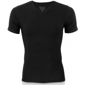 Spanx - Black Cotton Compression Crew V Neck