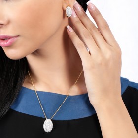 Buckley - Two Tone Pave Crystal Hoop Earrings & Pendant Set