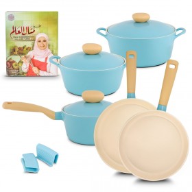 Chef Manal Al Alem - 9 pc Retro Cookware set & Recipe book - Blue