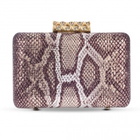 Amishi - Berenice Snake Print Silver Clutch