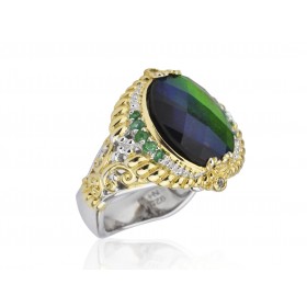 GeV Ammolite & Emerald Ring
