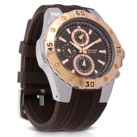 ساعة "أوماكس" باللون البني و الذهبي الوردي مع عقارب متعددة الوظائف