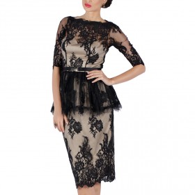 Anaya - Alia Black Lace Peplum Top and Pencil Skirt   