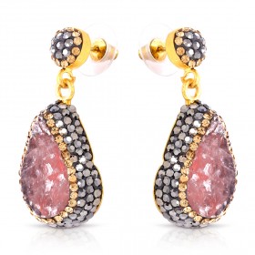 Guzel - Pink Quartz Teardrop Earrings