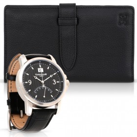 توماس إيرنشو – ساعة فيتزروي الفضية بالجلد الأسود مع محفظة السفر الجلدية