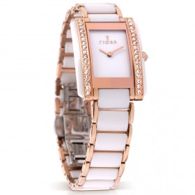 ساعة فيورد فيهيلمينا بالذهب الوردي مع السيراميك الأبيض