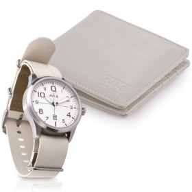 أي في آي-8 مجموعة فلايبوي من ساعة بيضاء السوار وبيضاء الوجه + محفظة