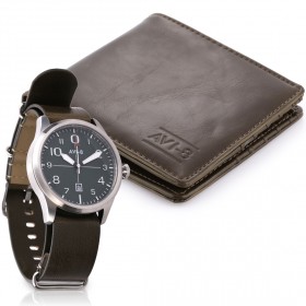 أي في آي-8 مجموعة فلايبوي من ساعة بسوار كاكي ووجه أخضر + محفظة