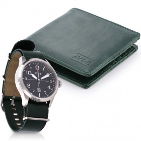 أي في آي-8 مجموعة فلايبوي من ساعة خضراء السوار وسوداء الوجه + محفظة