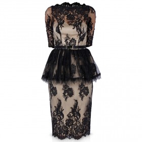 Anaya - Alia Black Lace Peplum Top and Pencil Skirt   