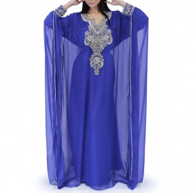 زهرة – جلابية سلطانة باللون الأزرق الملكي من الشيفون