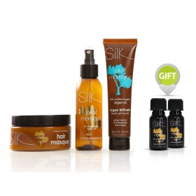 مجموعة العناية بالشعر والبشرة من زيت المغرب الحريري