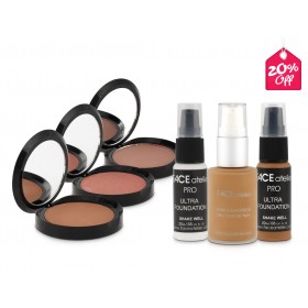 مجموعة كريم أساس ألترا من فيس أتولييه باللون البرونزي+ مجموعة بودرة الخدود