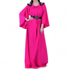 Mona Fares -  Honey Blossom Dress Hot Pink with Handmade Black Belt